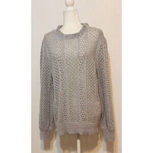 Sundance Women Size L Ruffle Neck Open Knit Balloon Sleeve Sweater Closet Staple